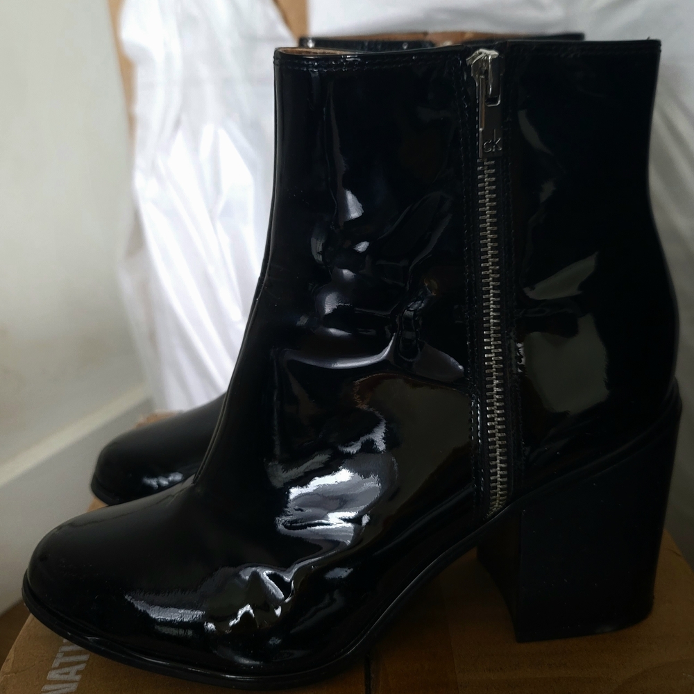 Calvin Klein Shiny Black Ankle Booties